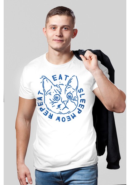 Şaşkın Kedi Beyaz Kısa Kollu Erkek T-Shirt