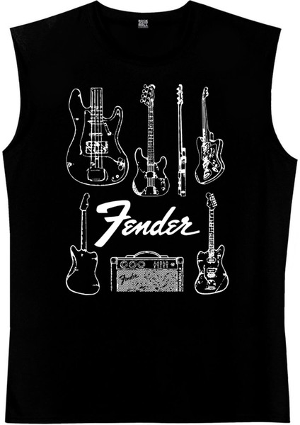 Fender Gitar Siyah Kesik Kol | Kolsuz Erkek T-Shirt | Atlet fiyatları