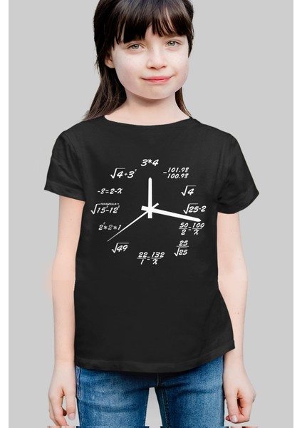 Saat Kaç Siyah Kısa Kollu Kız Çocuk T-Shirt