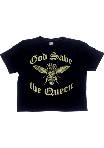 Kraliçe Arı Siyah Kısa, Kesik Crop Top Kadın T-Shirt fiyatları