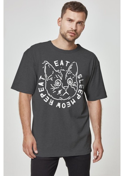 Şaşkın Kedi Antrasit Oversize Kısa Kollu Erkek T-Shirt