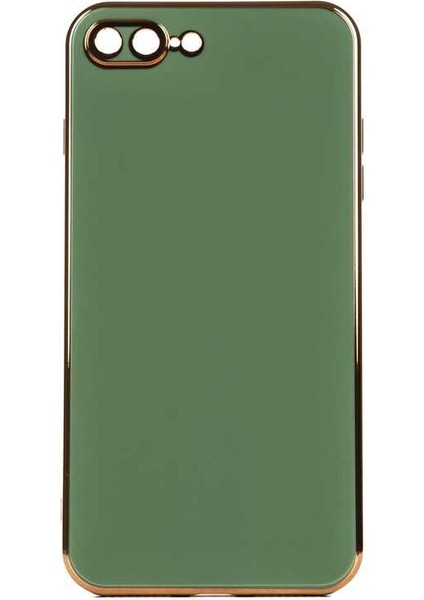 Apple iPhone 8 Plus Kılıf Bark Parlak Silikon Renkli Kenarları Rose Yeşil