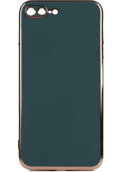Apple iPhone 8 Plus Kılıf Bark Parlak Silikon Renkli Kenarları Rose Koyu Yeşil