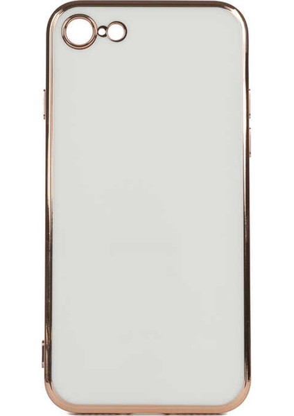 Casestreet Apple iPhone 7 Kılıf Bark Parlak Silikon Renkli Kenarları Rose Beyaz