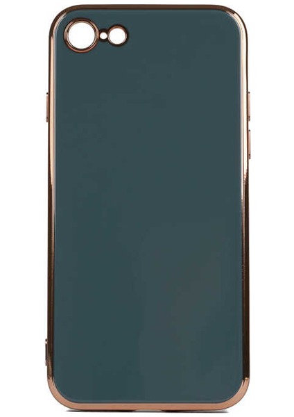 Casestreet Apple iPhone 8 Kılıf Bark Parlak Silikon Renkli Kenarları Rose Koyu Yeşil