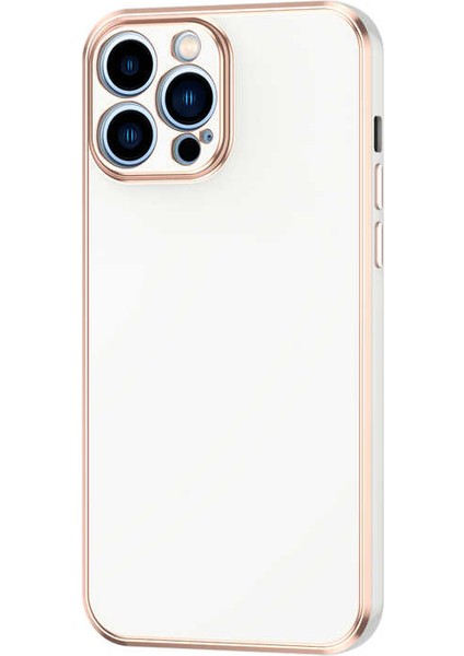 Casestreet Apple iPhone 13 Pro Max Kılıf Bark Parlak Silikon Renkli Kenarları Rose Beyaz