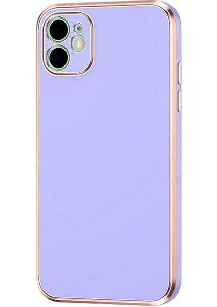 Casestreet Apple iPhone 12 Kılıf Bark Parlak Silikon Renkli Kenarları Rose Mor