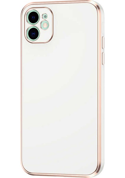 Casestreet Apple iPhone 12 Kılıf Bark Parlak Silikon Renkli Kenarları Rose Beyaz