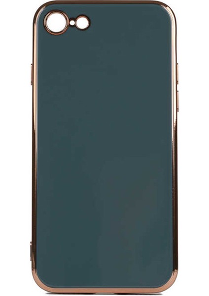 Casestreet Apple iPhone Se 2020 Kılıf Bark Parlak Silikon Renkli Kenarları Rose Koyu Yeşil