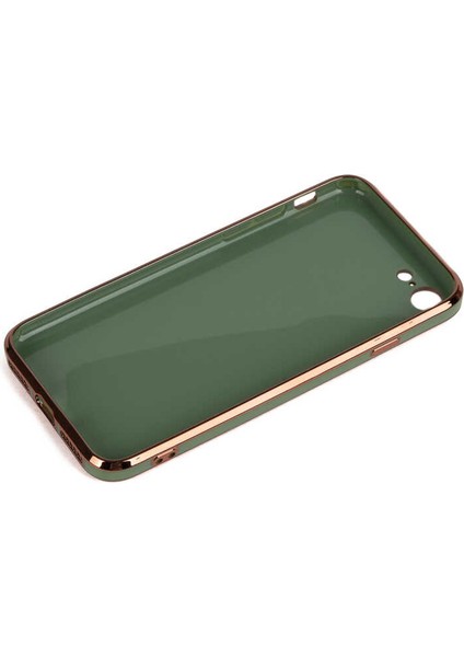 Casestreet Apple iPhone Se 2020 Kılıf Bark Parlak Silikon Renkli Kenarları Rose Koyu Yeşil