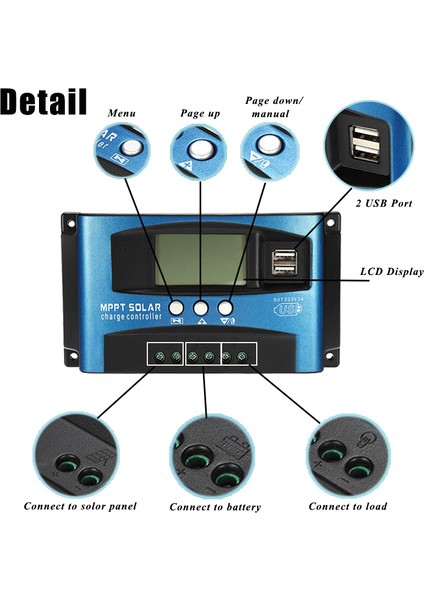 Flyeer 100A Mppt Solar Şarj Kontrol Cihazı Çift USB LCD Ekran 12V 24V Otomatik Solar Pil Paneli Şarj Regülatörü Yüklü (Yurt Dışından)