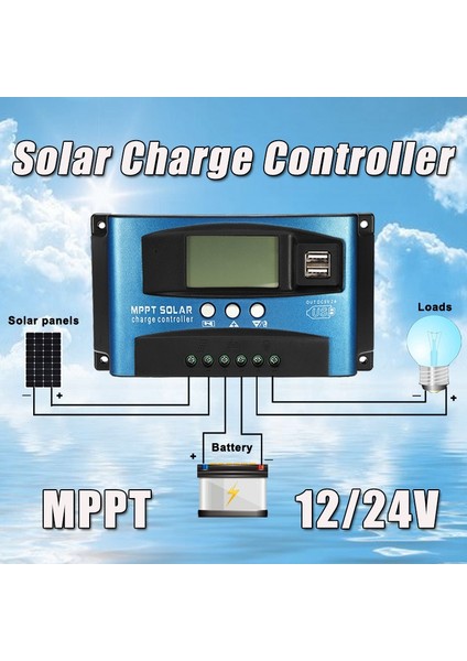 Flyeer 100A Mppt Solar Şarj Kontrol Cihazı Çift USB LCD Ekran 12V 24V Otomatik Solar Pil Paneli Şarj Regülatörü Yüklü (Yurt Dışından)