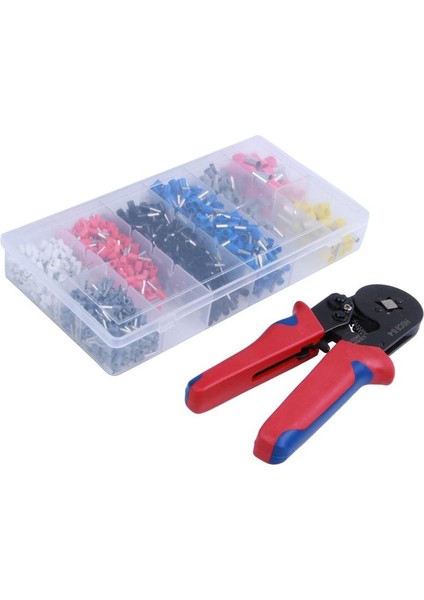 Crimper Pense Seti 0.25-10MM2 Kendinden Ayarlı Ratchat Tel Sıkma Aleti, 1200 Telli Terminal Sıkma Konnektörü ile Yalıtımlı ve Yalıtımsız Kablo Ucu Yüksükler