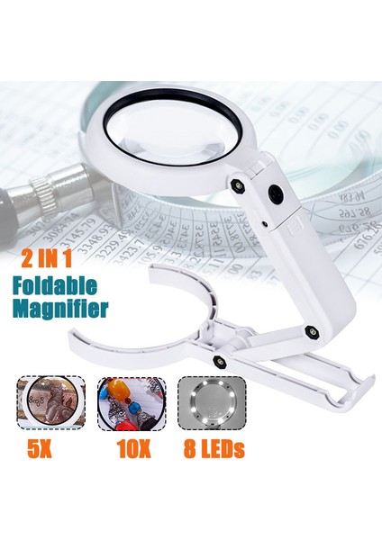 In 1 USB Sekiz 8 LED Işıklar El Standı Masaüstü Okuma Bakım Çok Amaçlı Büyüteç 75RC Büyüteç LED Katlanır Stand