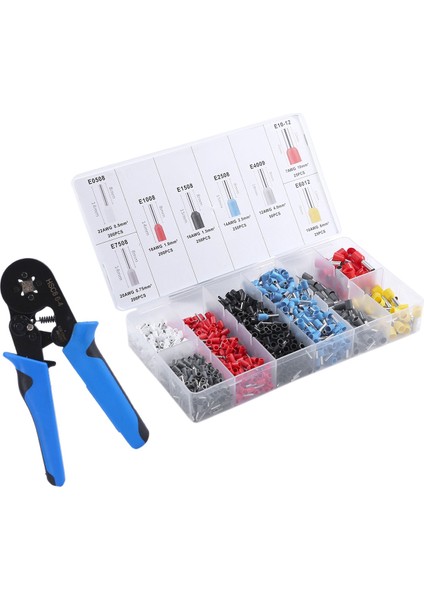 Crimper Pense Seti 0.08-10MM2 Kendinden Ayarlı Cırcırlı Tel Sıkma Aletleri, 1200 Telli Terminal Sıkma Konnektörü ile Yalıtımlı ve Yalıtımsız Tel Ucu Yüksükler(Yurt Dışından)