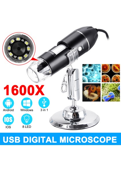 1600X Taşınabilir 8 LED Işık Ayarlanabilir Dimmer Pratik El Mikroskop Bilgisayarlar Gerçek Zamanlı Video Muayene Dijital Mikroskop(Yurt Dışından)