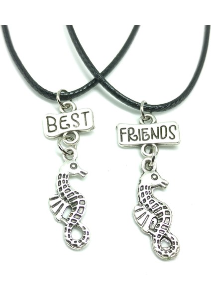 Antik Gümüş Kaplama Minimal Deniz Atı Best Friends Bff Arkadaşlık Kolyesi Çocuk Kolye