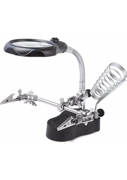 Masaüstü 3.5x 12X Yardım El Timsah Klip LED Büyüteç Lambası Havya Takı Standı Lens Masası Ayarlanabilir Işık Siyah