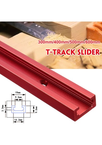 Kırmızı 300MM/400MM/500MM/600MM Alüminyum Alaşımlı Gönye T-Track Somun Kaydırıcı Dıy Ağaç Işleme Aleti - 500MM