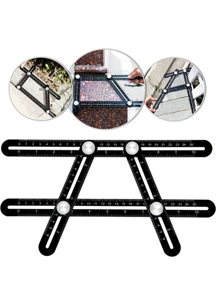 Çok Açılı Cetvel Şablonu Katlanır Açı Ölçme Aleti Alet Tuğla Karo -Siyah modelleri