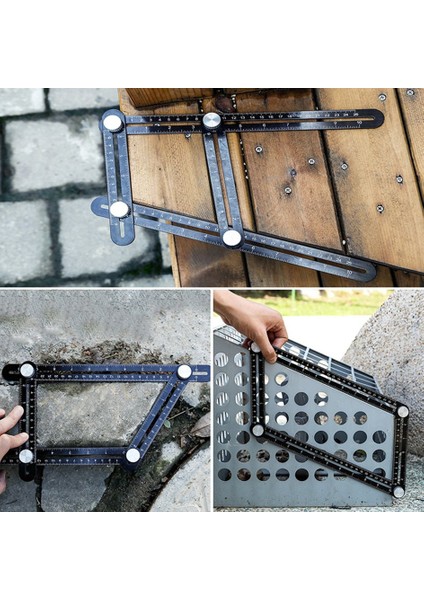 Çok Açılı Cetvel Şablonu Katlanır Açı Ölçme Aleti Alet Tuğla Karo -Siyah fırsatları