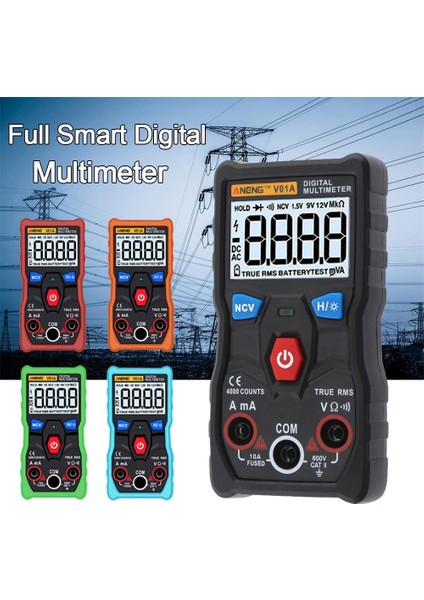 Aneng V01A Dijital True Rms Multimetre Test Cihazı Ncv Veri Tutma ile Automotriz Multimetre Otomatik Ayarlama LCD Arka Işık + El Feneri - Mavi