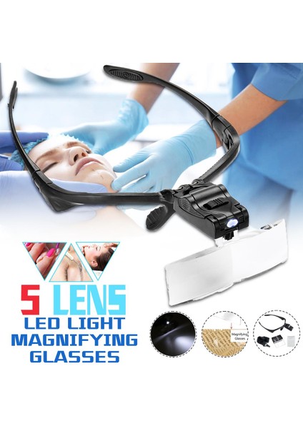 1.0x/1.5x/2.0x/2.5x/3.5x Gözlük LED Büyüteç Eller Serbest Baş Kirpik Uzatma Büyüteç -(Yurt Dışından)