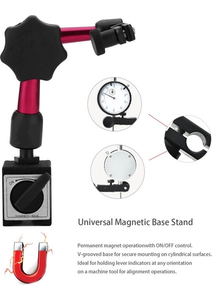 Evrensel Esnek Manyetik Metal Taban Tutucu Stand Dial Test Göstergesi Aracı -Siyah ve Kırmızı