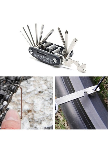 Taşınabilir Bisiklet Bisiklet Çoklu Alet Kiti Altıgen Anahtar ve Tornavida 15'li 1 Siyah fırsatları