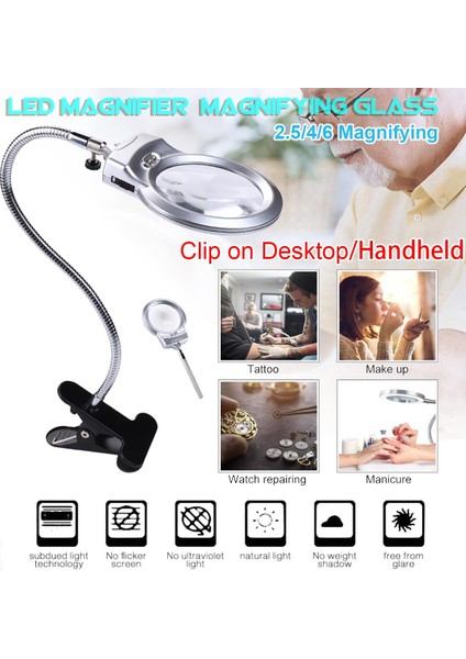 LED El Tipi Okuma Masaüstü Hortum Kelepçesi Büyüteci -(Yurt Dışından)