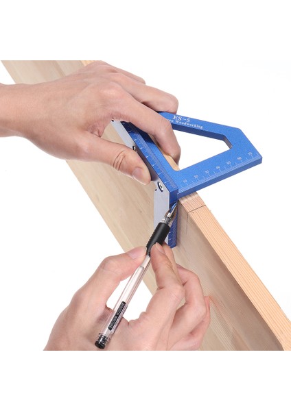 Es-5 Alüminyum Alaşımlı Çok Işlevli Ağaç Işleme Karalama Cetveli Işaretleme T Cetvel Kare Düzen 45/90 Derece Ölçme Cetvel - Mavi