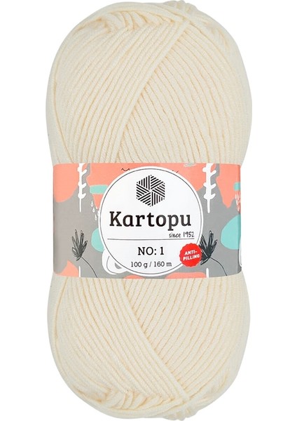 No.1 Krem K025 Tüylenmez Antipill El Örgü Ipliği 100GR