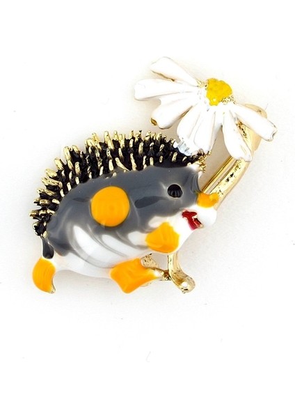 Papatya Taşıyan Kirpi Metal Rozet Pin Broş RZ043