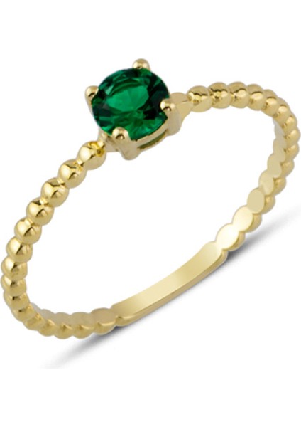 14 Ayar Altın Yeşil Yuvarlak Taşlı Yüzük