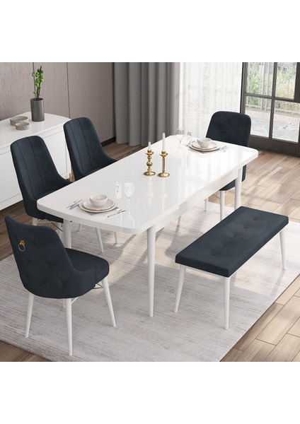 Concept Are Serisi 80 x 132 cm Açılabilir Benchli Mdf Beyaz Mutfak Masa Takımı 4 Sandalye 1 Bench