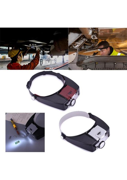 Ayarlanabilir Kuyumcular Kafa Bandı Lamba Büyüteç Işıklı Büyüteç Gözlük Lens Büyüteç Cerrahi Onarım Için 2 LED Işık Siperliği Hassas Çalışma Okuma modelleri