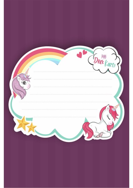 Unicorn Temalı Dilek Kartı 20'li *kalın Kağıt
