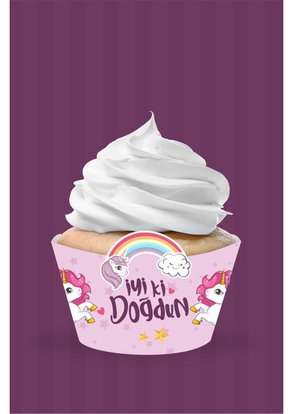 Unicorn Konsepti Cupcake Sargısı 8'li