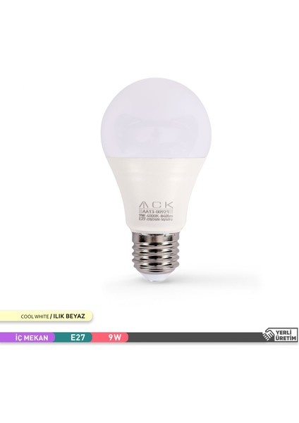 A60 Led Ampul 4000K Ilik Beyaz 840Lm 9W E27