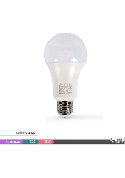 A70 Led Ampul 6500K Beyaz Işik 1450Lm 220-240V 15W E27