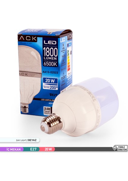 T80 Led Ampul 6500K Beyaz Işik 1800Lm 220-240V 20W E27