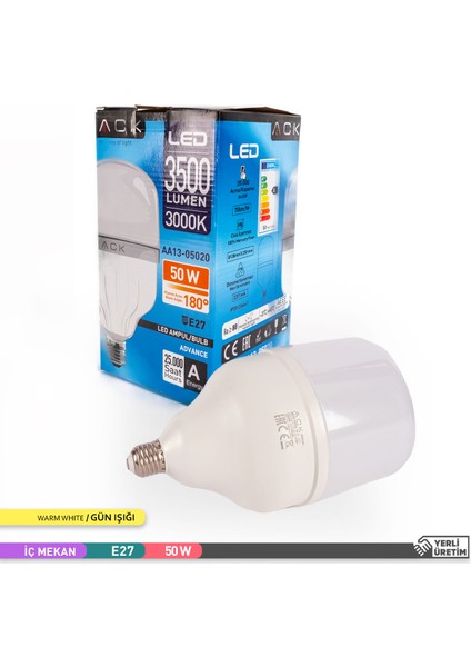 T140 Led Ampul 3000K Gün Işiği 4400Lm 220-240V 50W E27