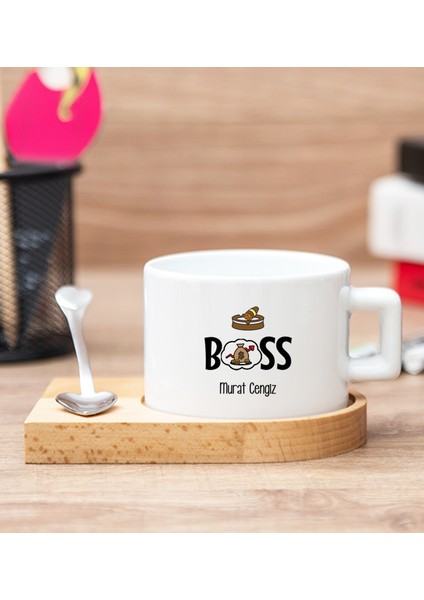 Kişiye Özel Patron Ahşap Altlıklı Fincan