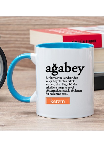 Kişiye Özel Ağabey Kelime Anlamı Mavi Kupa Bardak