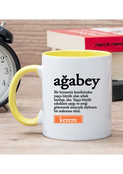 Kişiye Özel Ağabey Kelime Anlamı Sarı Kupa Bardak