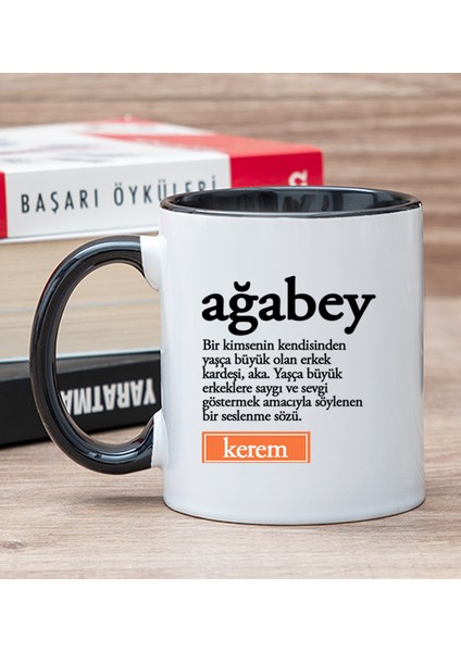 Kişiye Özel Ağabey Kelime Anlamı Siyah Kupa Bardak