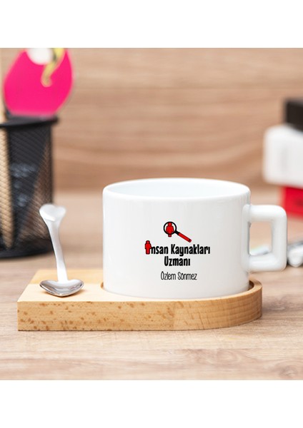 Kişiye Özel Insan Kaynakları Uzmanı Ahşap Altlıklı Fincan