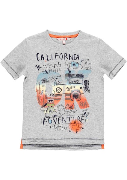 Erkek Çocuk Grafik Baskılı Kısa Kollu Tişört Gri