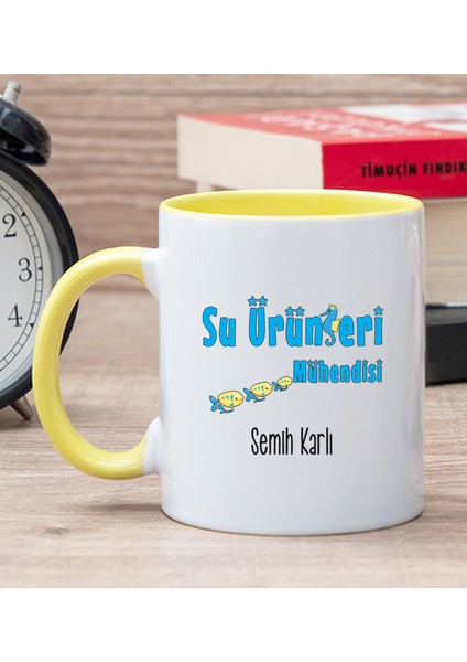 Kişiye Özel Su Ürünleri Mühendisi Sarı Kupa Bardak