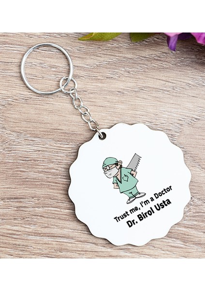 Kişiye Özel Doktor Esprili Ahşap Anahtarlık